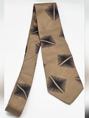 Vintage 1970-80's Era GIORGIO ARMANI Dark Tan and Black Geometric 100% Silk Tie‎